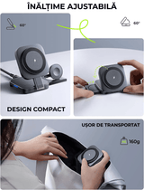 Încărcător Wireless 3 în 1 Pliabil pentru Apple, Magsafe, iPhone, iPad, AirPods, Negru
