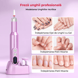 Freză unghii profesională Elindor, 20.000 RPM, wireless, 11 capete, 30 benzi de șlefuire, mov