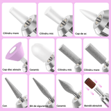 Freză unghii profesională Elindor, 20.000 RPM, wireless, 11 capete, 30 benzi de șlefuire, mov