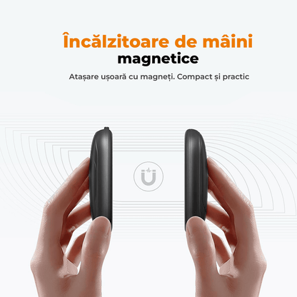 Set 2 Încălzitoare de Mâini Slim, Magnetice, Reîncărcabile, cu 3 Setări de Căldură, Electrice, Portabile, Negru