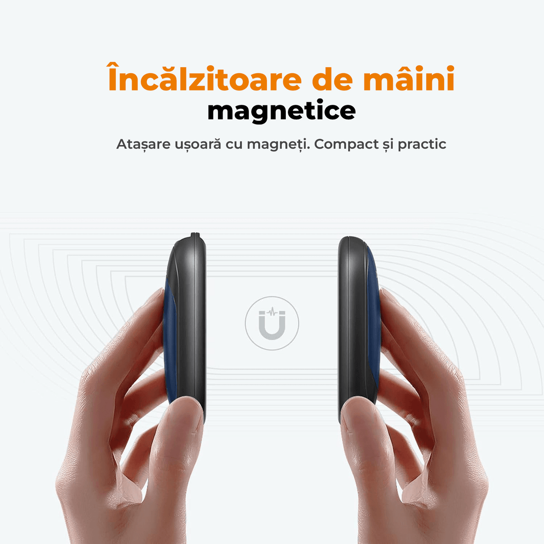 Set 2 Încălzitoare de Mâini Slim, Magnetice și Reîncărcabile, cu 3 Setări de Căldură, Electrice și Portabile, Albastru