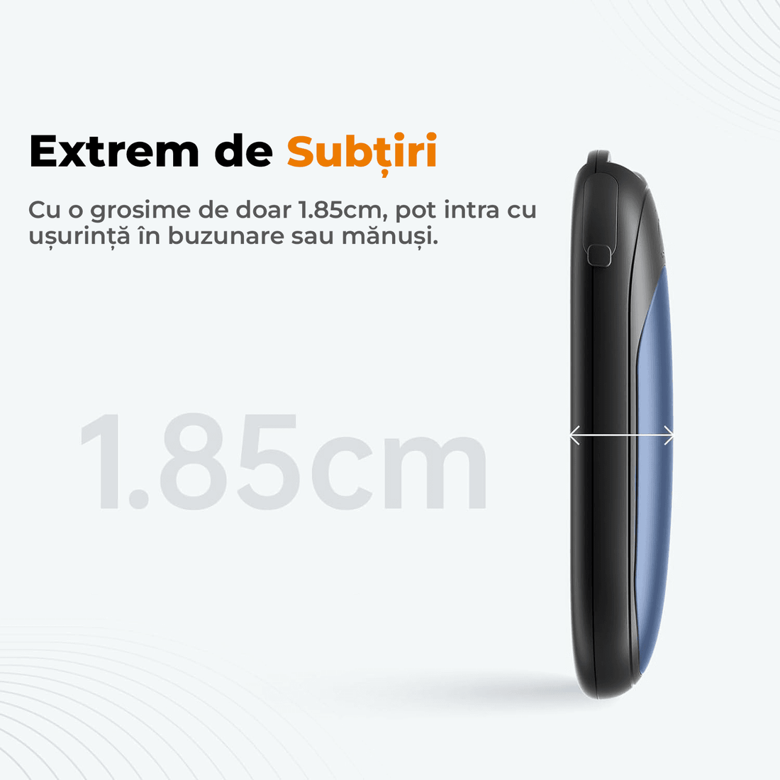 Set 2 Încălzitoare de Mâini Slim, Magnetice și Reîncărcabile, cu 3 Setări de Căldură, Electrice și Portabile, Albastru