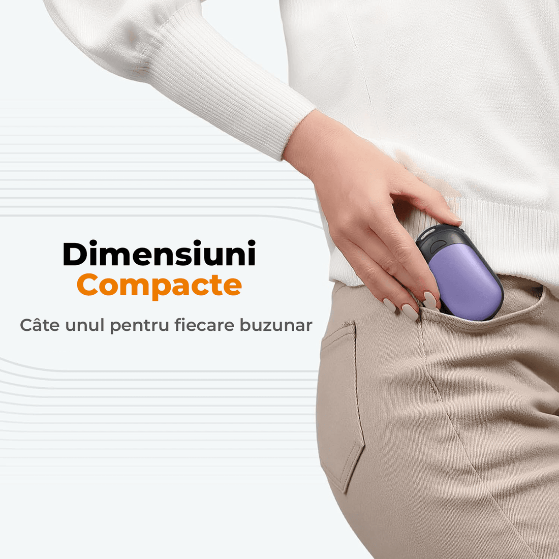 Set 2 Încălzitoare de Mâini Slim, Magnetice și Reîncărcabile, cu 3 Setări de Căldură, Electrice și Portabile, Violet