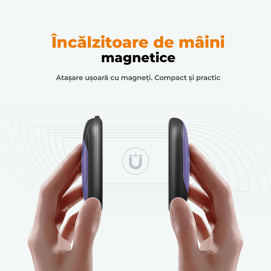 Set 2 Încălzitoare de Mâini Slim, Magnetice și Reîncărcabile, cu 3 Setări de Căldură, Electrice și Portabile, Violet