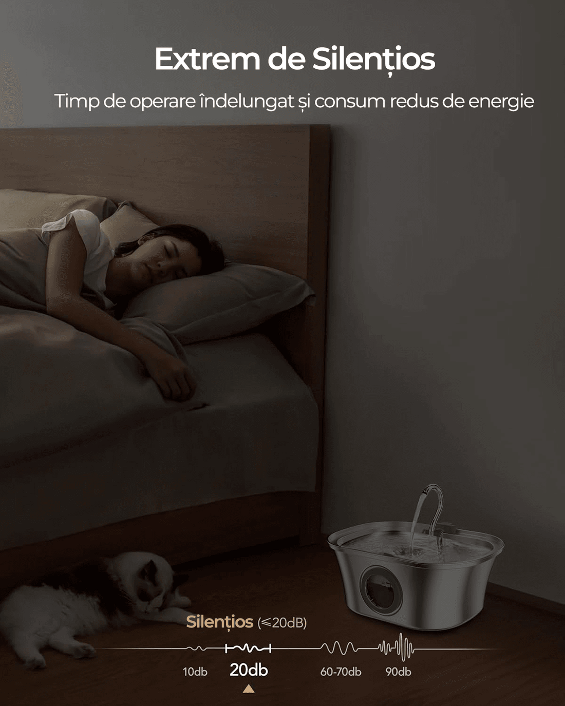 Dispenser Apă Automat pentru Pisici și Câini, 3.2L, Oțel Inoxidabil 304, Filtrare Multiplă, Ultra-Silențios, Argintiu