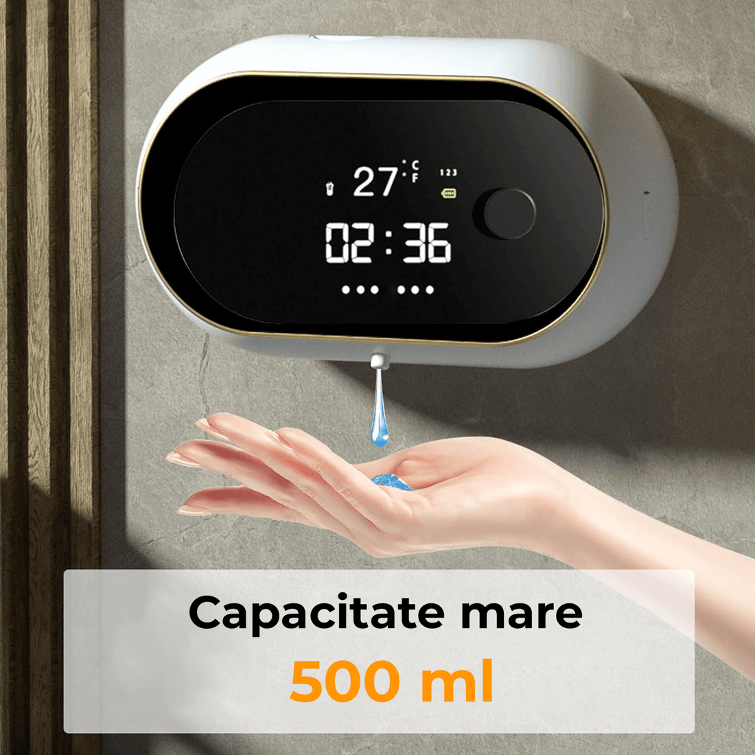 Dozator Săpun Lichid cu Spumă, Senzor Mișcare, Fără Atingere, 500 ml, Prindere pe Perete, Alb