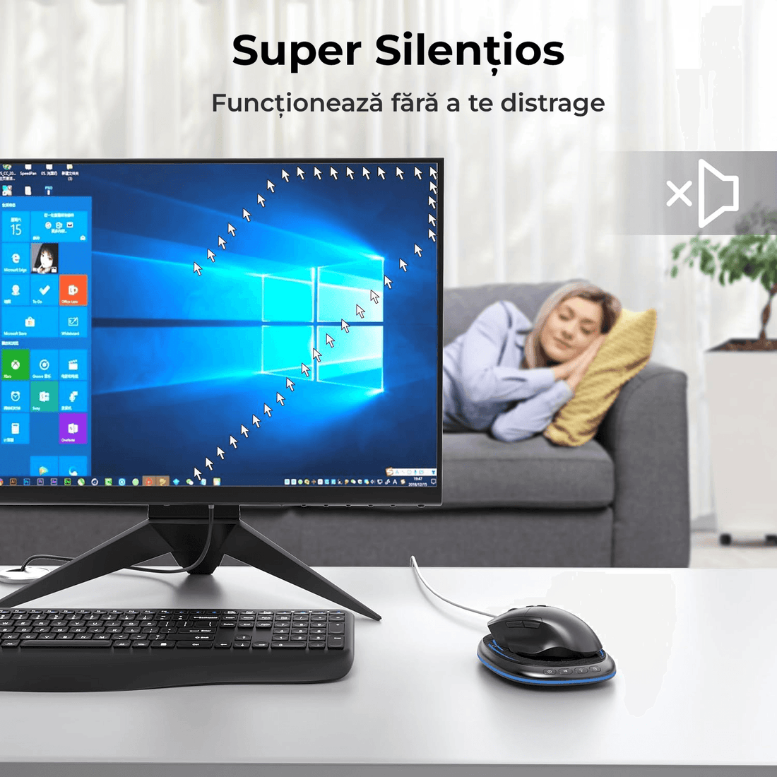 Mouse Jiggler Slim, Nedetectabil, Silentios, Timer, Buton ON-OFF, Fără Driver, Lumina Ambientală, Negru