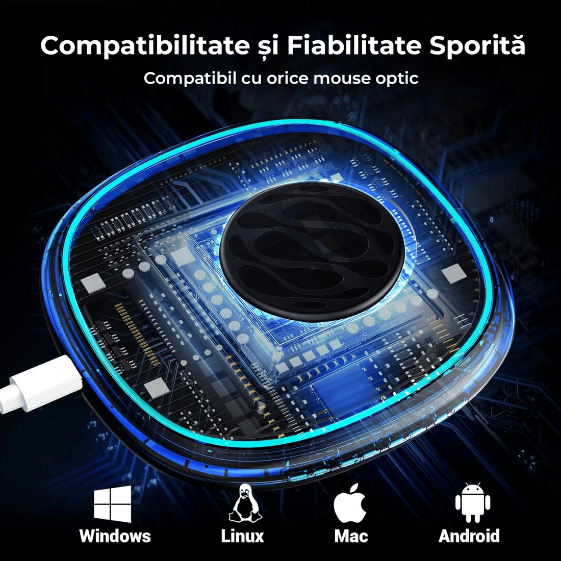 Mouse Jiggler Ultra Slim, Silentios, Timer Reglabil, Buton ON-OFF, Nedetectabil, Iluminare Ambientală, Negru