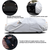 Prelată Auto Premium 6 Straturi, Impermeabilă, Protecție UV, Praf și Zăpadă,Accesorii Masina, Universală pentru Hatchback, Mărime L, 432 x 165 x 122 cm.