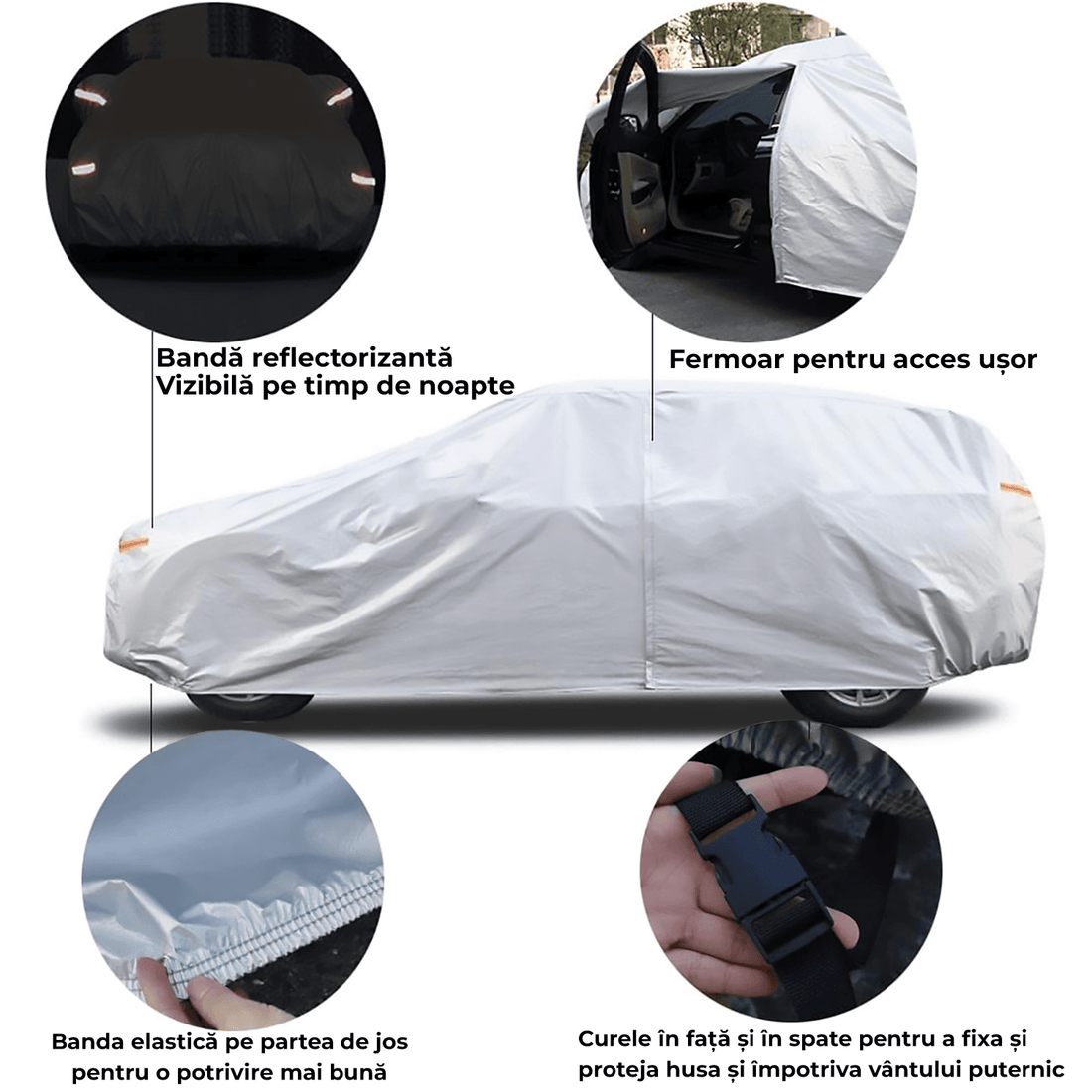 Prelată Auto Premium 6 Straturi, Impermeabilă, Protecție UV, Praf și Zăpadă,Accesorii Masina, Universală pentru SUV, Mărime M, 450 x 183 x 143 cm.