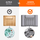 Organizator Tacâmuri Sertar Extensibil, Suport Ajustabil pentru Tacâmuri și Cuțite, Gri