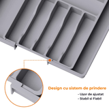 Organizator Tacâmuri Sertar Extensibil, Suport Ajustabil pentru Tacâmuri și Cuțite, Gri