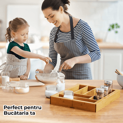 Organizator Tacâmuri și Ustensile Bucătărie din Bambus, Tavă Reglabilă, 43 cm
