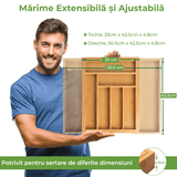 Organizator Tacâmuri și Ustensile Bucătărie din Bambus, Tavă Reglabilă, 43 cm