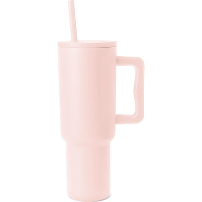 Cană Termos cu Mânere și Capac cu Pai, 1200 ml, Oțel Inoxidabil, Peachy Pink