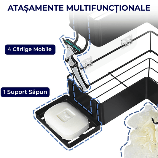 Raft de Duș Colț, Set 2 Etajere, Oțel Inoxidabil, Fără Gauri, Negru