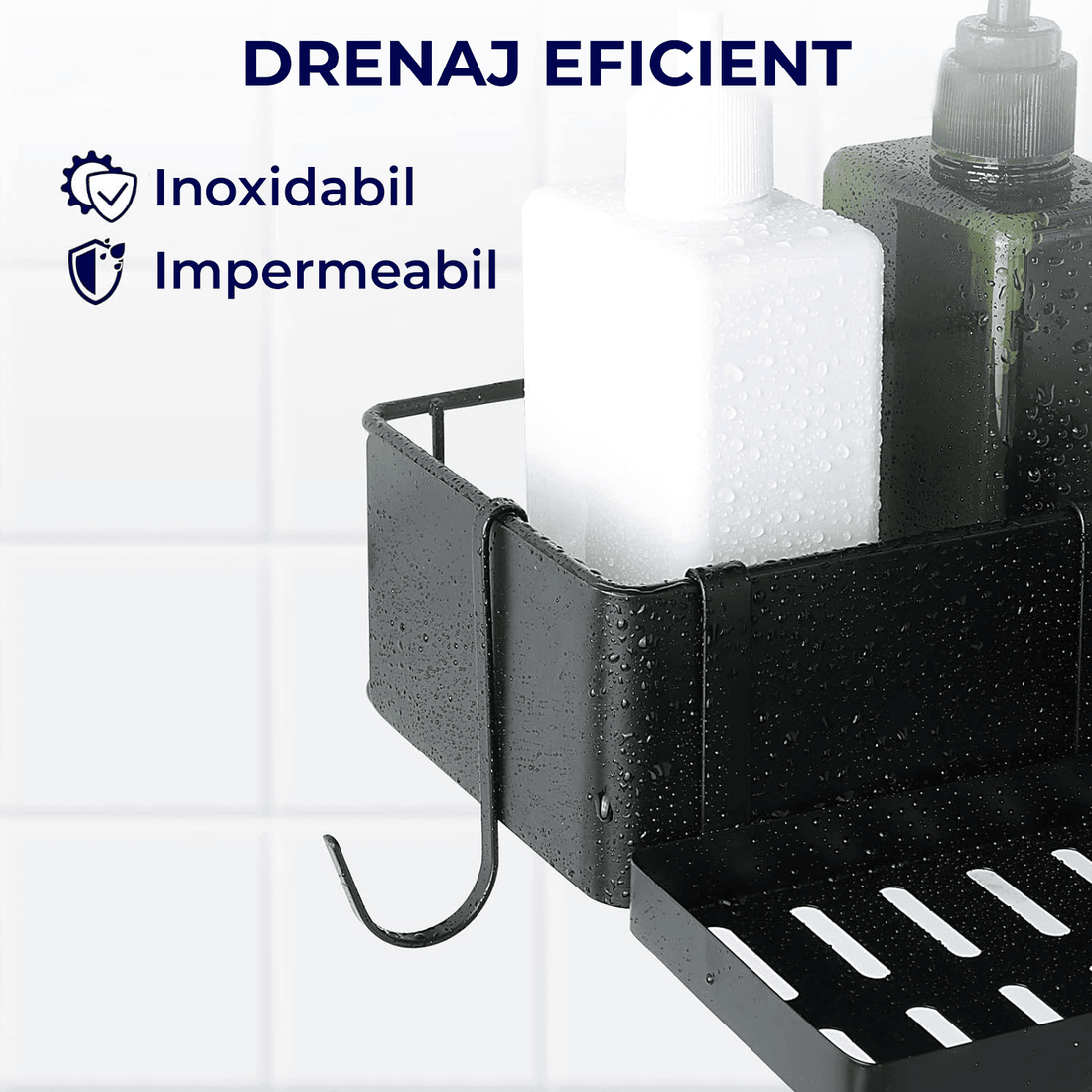 Raft de Duș Colț, Set 2 Etajere, Oțel Inoxidabil, Fără Gauri, Negru