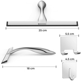 Racletă Duș Profesională din Oțel Inoxidabil, 25 cm, cu 2 Cârlige Aderente, Argintiu