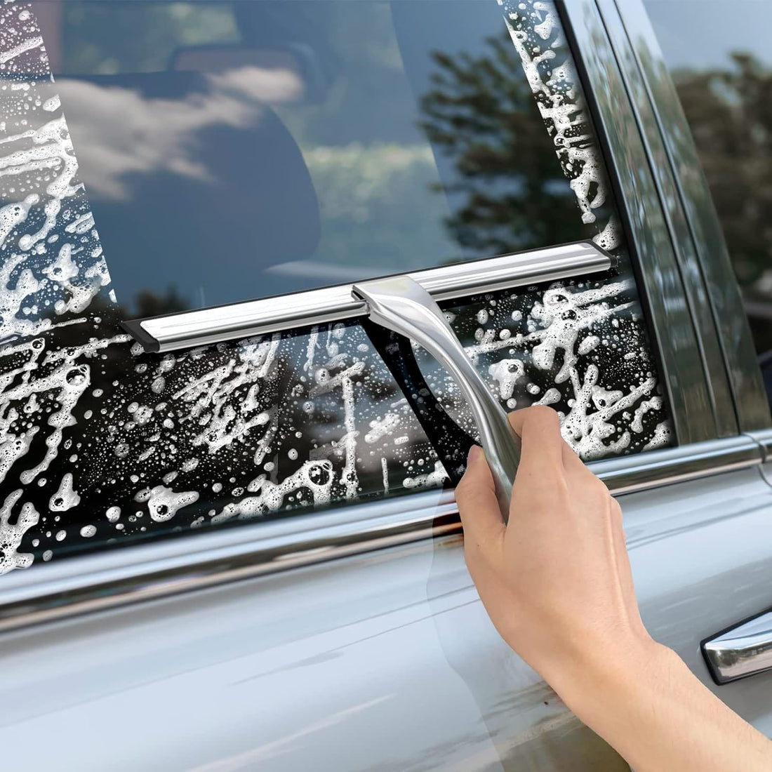 Racletă Duș Profesională din Oțel Inoxidabil, 25 cm, cu 2 Cârlige Aderente, Argintiu