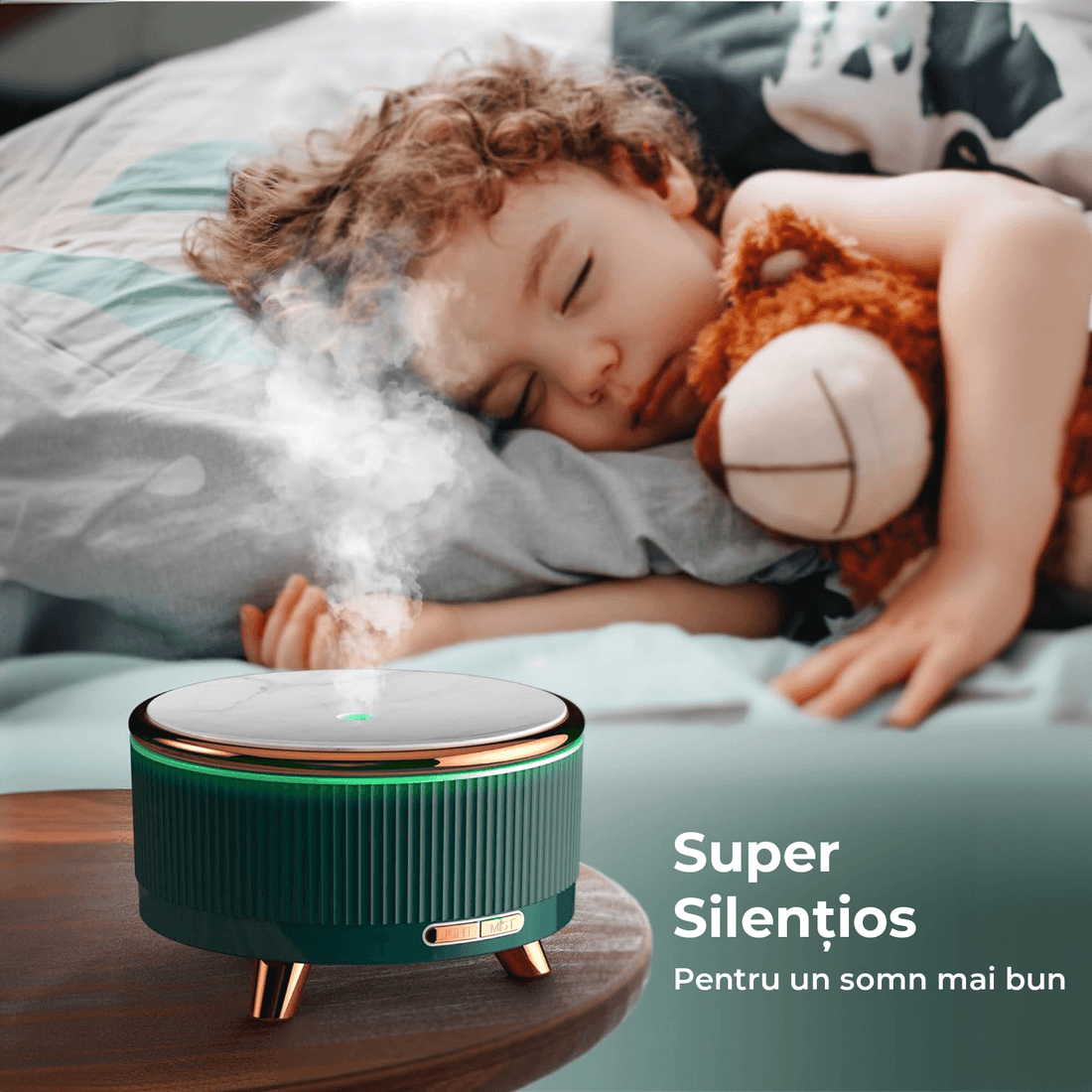 Difuzor de Ulei Esențial și Umidificator de Aer, 500 ml, 7 Culori Ambientale, Textură de Marmură, Verde