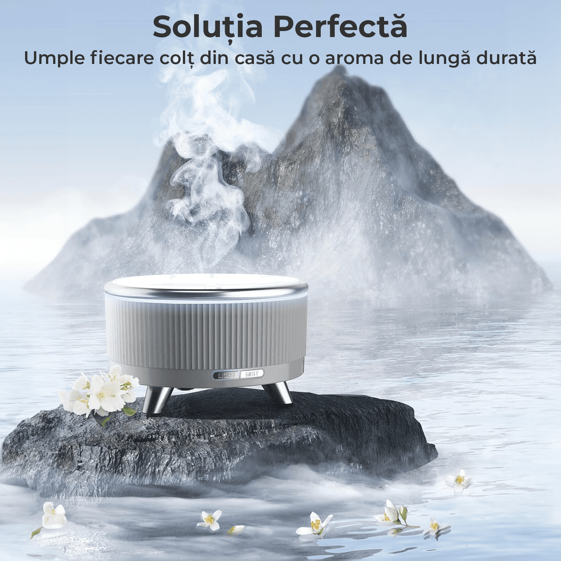 Difuzor de Ulei Esențial și Umidificator de Aer, 500 ml, 7 Culori Ambientale, Textură de Marmură, Gri