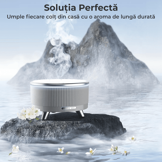Difuzor de Ulei Esențial și Umidificator de Aer, 500 ml, 7 Culori Ambientale, Textură de Marmură, Gri
