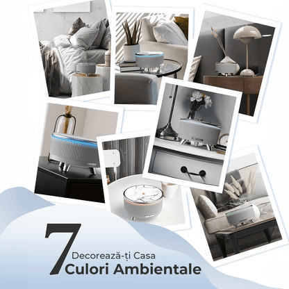 Difuzor de Ulei Esențial și Umidificator de Aer, 500 ml, 7 Culori Ambientale, Textură de Marmură, Gri