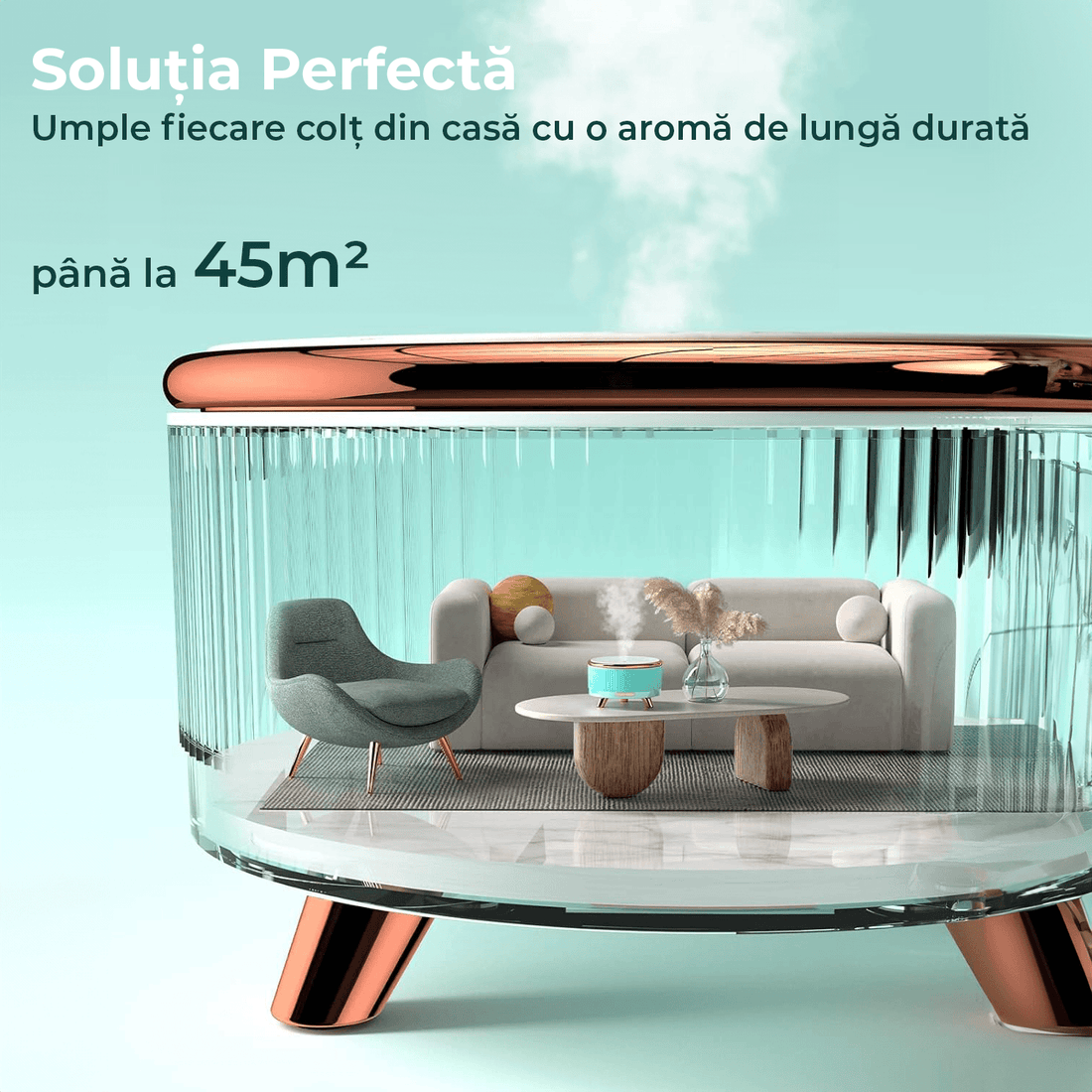 Difuzor de Ulei Esențial și Umidificator de Aer, 500 ml, 7 Culori Ambientale, Textură de Marmură, Indigo