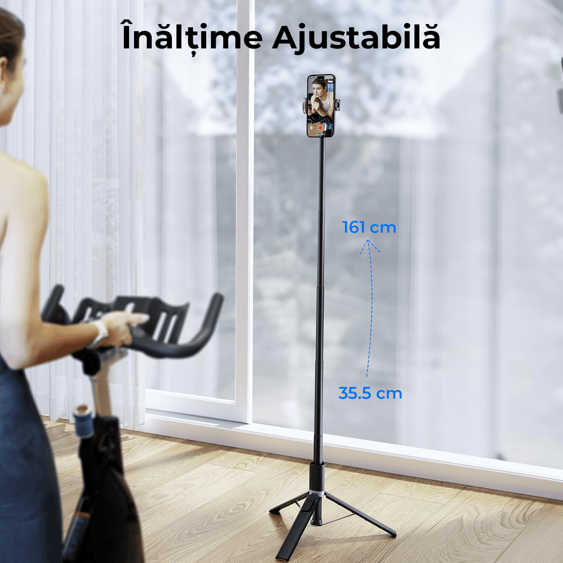 Trepied Portabil Telefon, Selfie Stick cu Telecomandă, Suport 160 cm, Negru