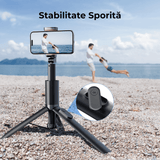 Trepied Portabil Telefon, Selfie Stick cu Telecomandă, Suport 160 cm, Negru