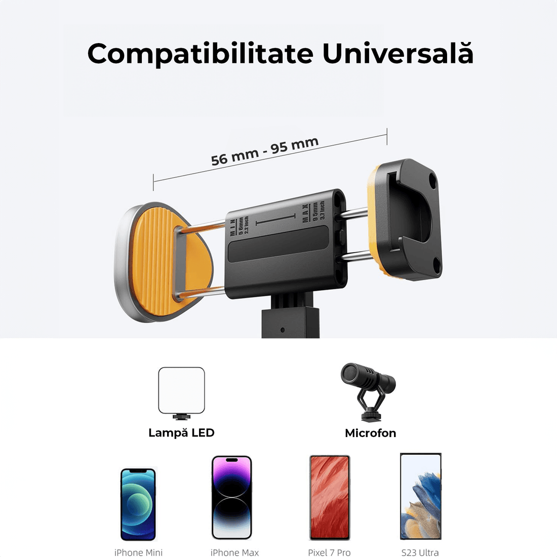 Trepied Portabil Telefon, Selfie Stick cu Telecomandă, Suport 160 cm, Negru