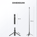 Trepied Portabil Telefon, Selfie Stick cu Telecomandă, Suport 160 cm, Negru