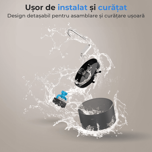 Dispenser Apă Automat pentru Pisici și Câini, 2L, Silențios, Filtrare cu Cărbune Activ, LED, Negru