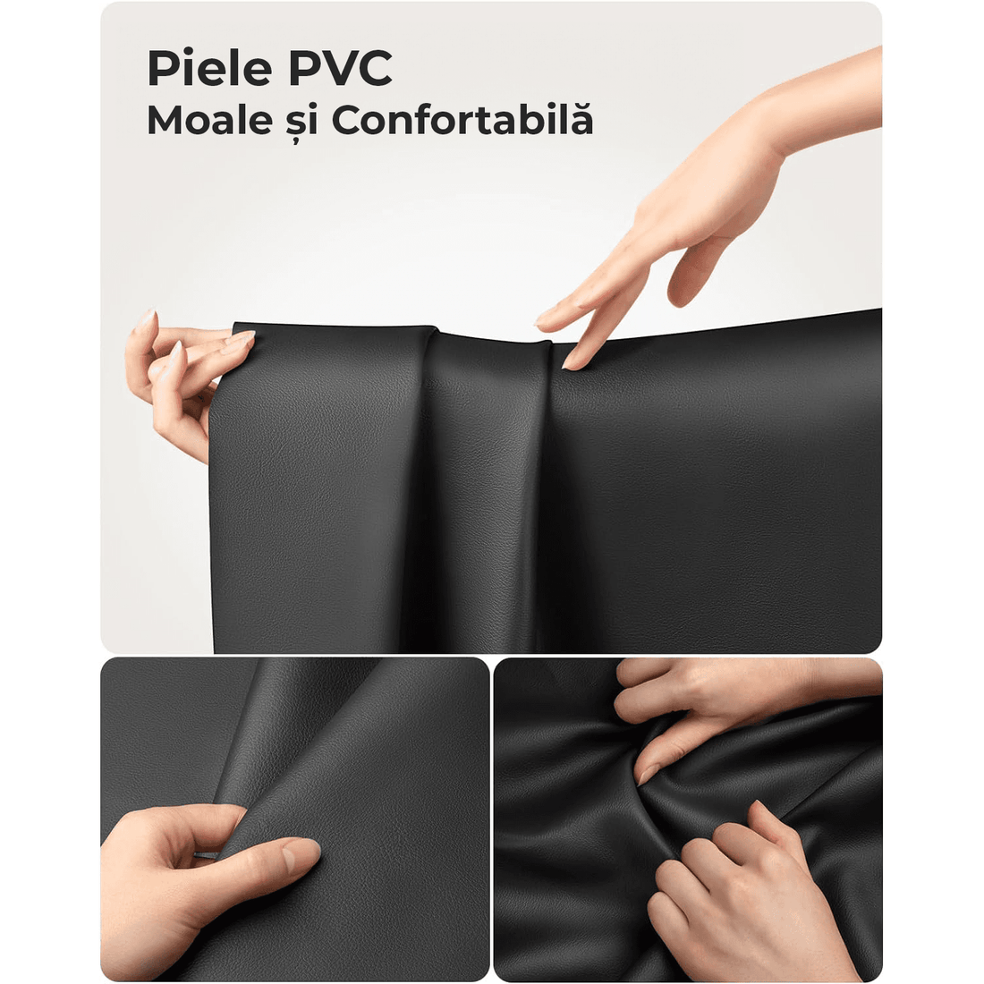 Masă Pliabilă pentru Laptop, Multifuncțională, Ajustabilă, din Piele PVC, Birou Portabil cu Sertar de Depozitare, Negru