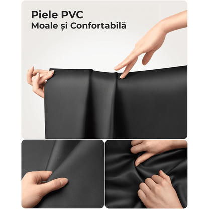 Masă Pliabilă pentru Laptop, Multifuncțională, Ajustabilă, din Piele PVC, Birou Portabil cu Sertar de Depozitare, Negru