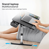 Masă Pliabilă pentru Laptop, Multifuncțională, Ajustabilă, din Piele PVC, Birou Portabil cu Sertar de Depozitare, Negru