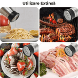 Set 2 Recipiente Sare și Piper, Oțel Inoxidabil și Sticlă Transparentă, 115 ml, Argintiu