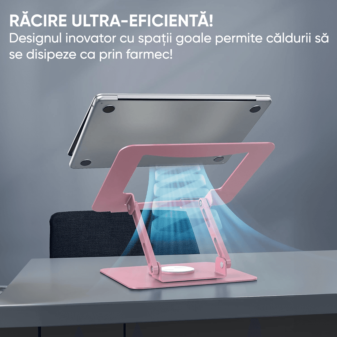 Suport Laptop Ergonomic, Portabil, Reglabil, 360°, Roz