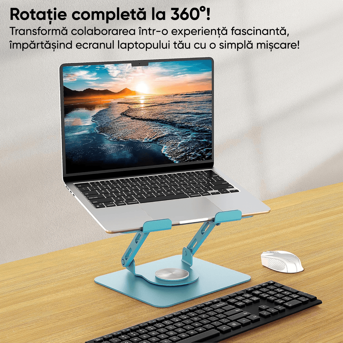 Suport Laptop Ergonomic, Portabil, Reglabil, 360°, Turcoaz