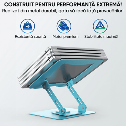 Suport Laptop Ergonomic, Portabil, Reglabil, 360°, Turcoaz