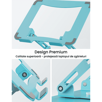 Suport Laptop Ergonomic, Portabil, Reglabil, 360°, Turcoaz