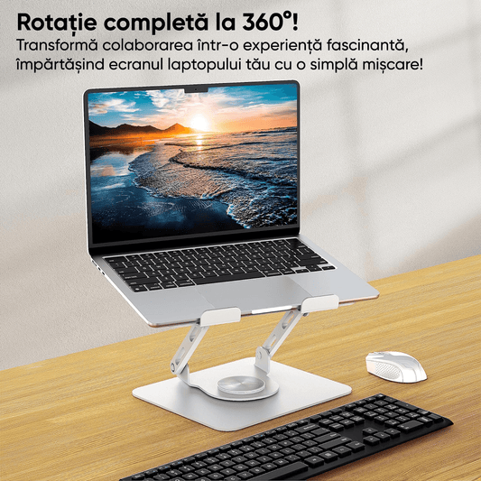 Suport Laptop Ergonomic, Portabil, Reglabil, 360°, Alb