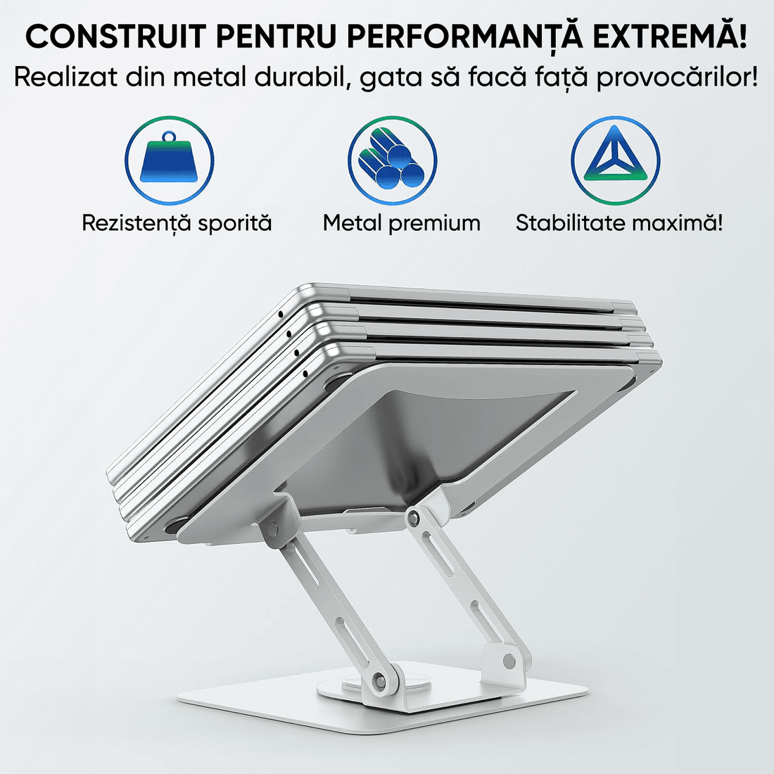 Suport Laptop Ergonomic, Portabil, Reglabil, 360°, Alb