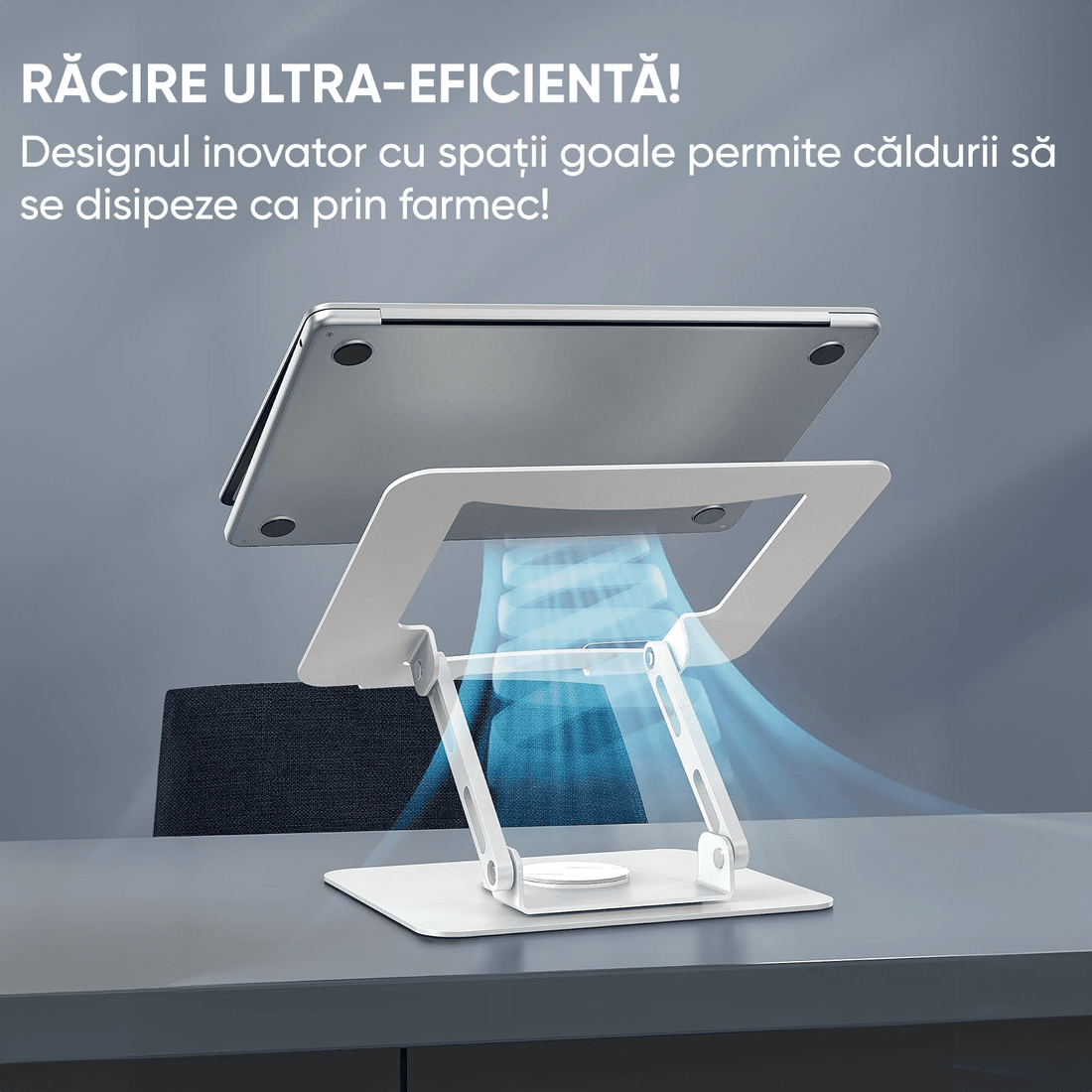 Suport Laptop Ergonomic, Portabil, Reglabil, 360°, Alb