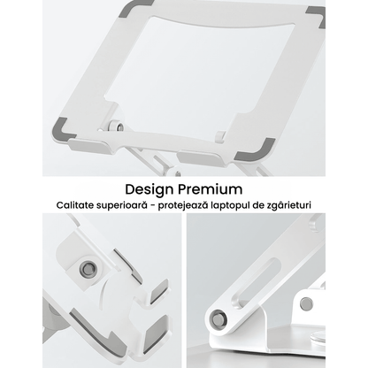 Suport Laptop Ergonomic, Portabil, Reglabil, 360°, Alb