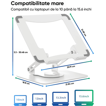 Suport Laptop Ergonomic, Portabil, Reglabil, 360°, Alb