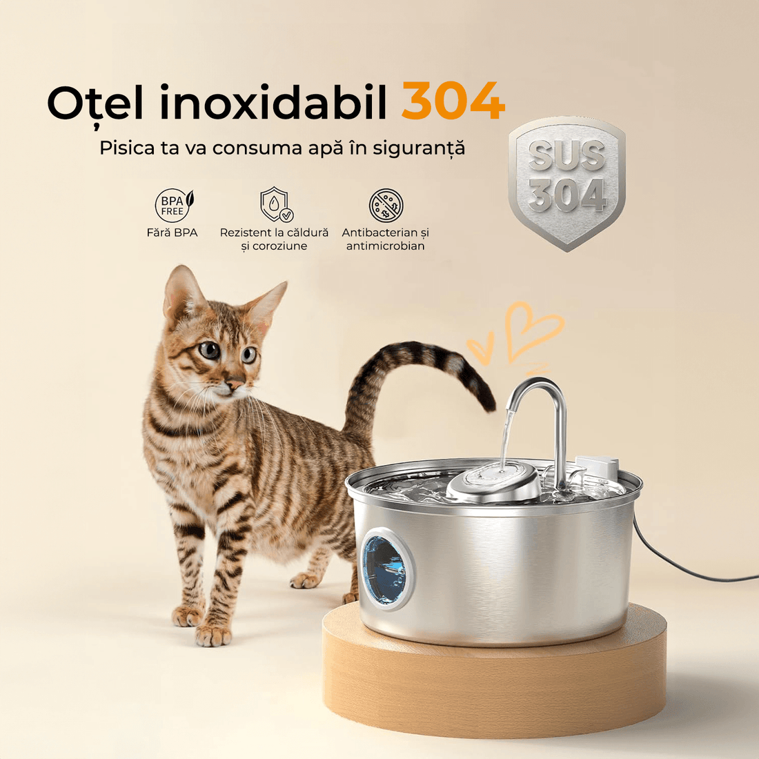 Dispenser apă automat, Inox 304, 3.2L, Argintiu