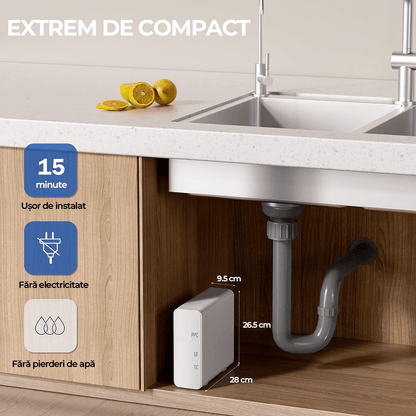 Filtru Apă Potabilă Sub Chiuvetă GX99 UF Compact, 0.01 Microni, 4.5 l/min, 4 Trepte, Baterie Inclusă, Alb