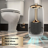 Set Perie Toaletă Silicon 360° Premium, Alb/Auriu, Prindere pe Perete