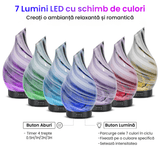 Difuzor Ultrasonic de Uleiuri Esențiale, Aromaterapie și Umidificator de Aer, Rezervor 120 ml, Capac din Sticlă Lucrat Manual, 4 Setări de Timer, Oprire Automată, 7 Culori LED, Gri